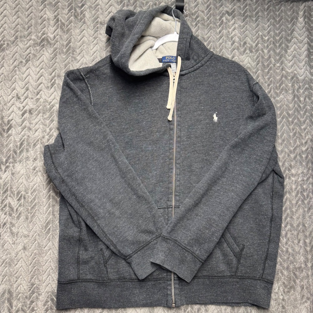Polo Ralph Lauren Full Zip Hoodie XXL Gray Excellent Waffle Lined Fleece (2140)